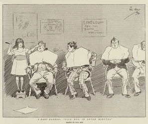 Ein Baby-Barbier, fünf Männer in sieben Minuten